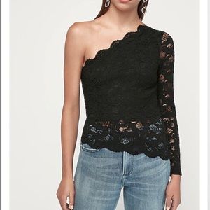 Express lace asymmetrical one sleeve top w/peplum